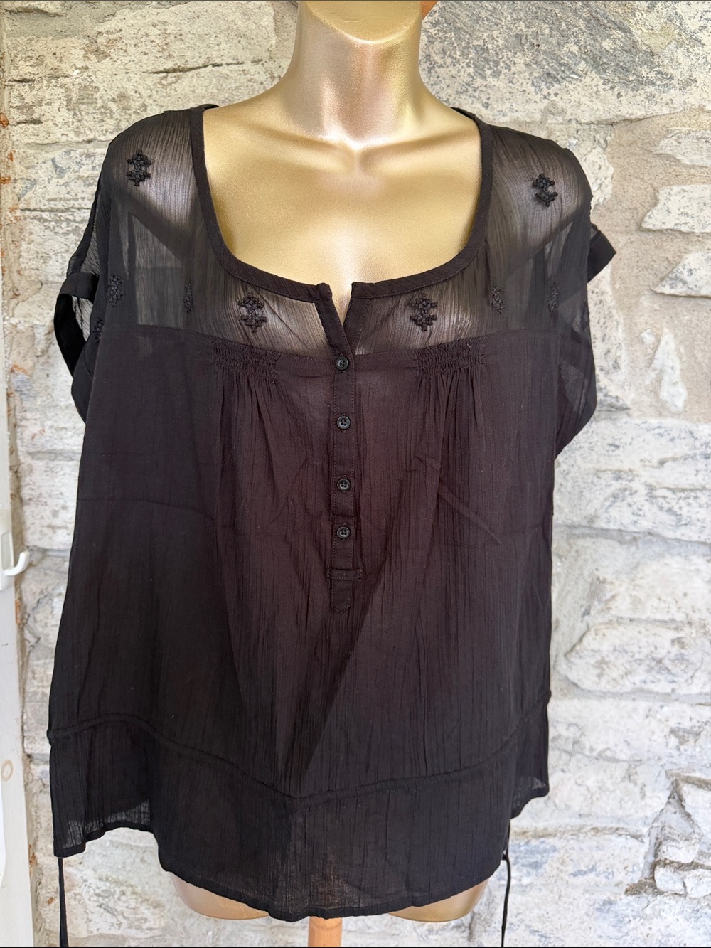 Sheer Yoke Button-Front Women's Top